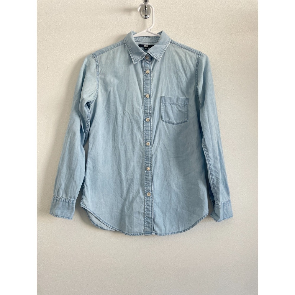 Uniqlo Button Down Shirt Women S Chambray Denim Collared Minimalist Capsule